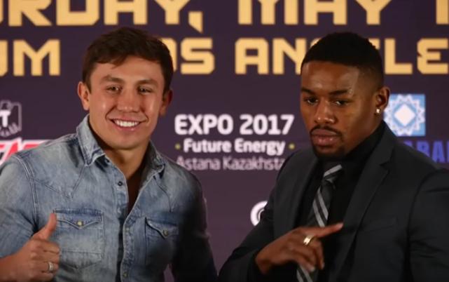 Golovkin vs Monroe Jr - Gennady Golovkin poses with Willie Monroe Jr