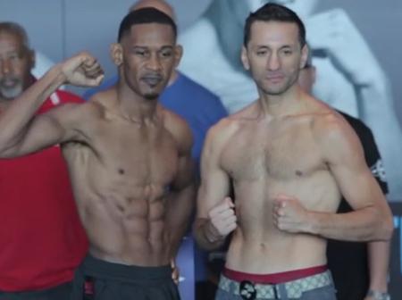 Jacobs vs Mora - Daniel Jacobs and Sergio Mora pose at weigh-in