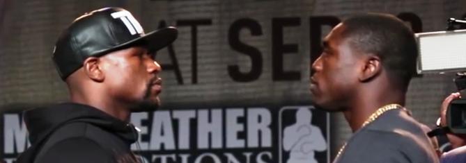 Mayweather vs Berto - Floyd Mayweahter and Andre Berto staredown