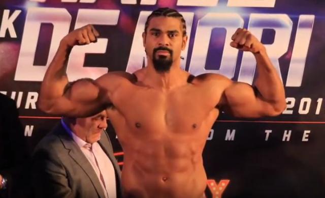 David Haye poses for cameras at Haye vs de Mori Weigh-In