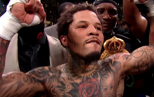 Gervonta Davis celebrates his KO boxing result against Ryan Garcia